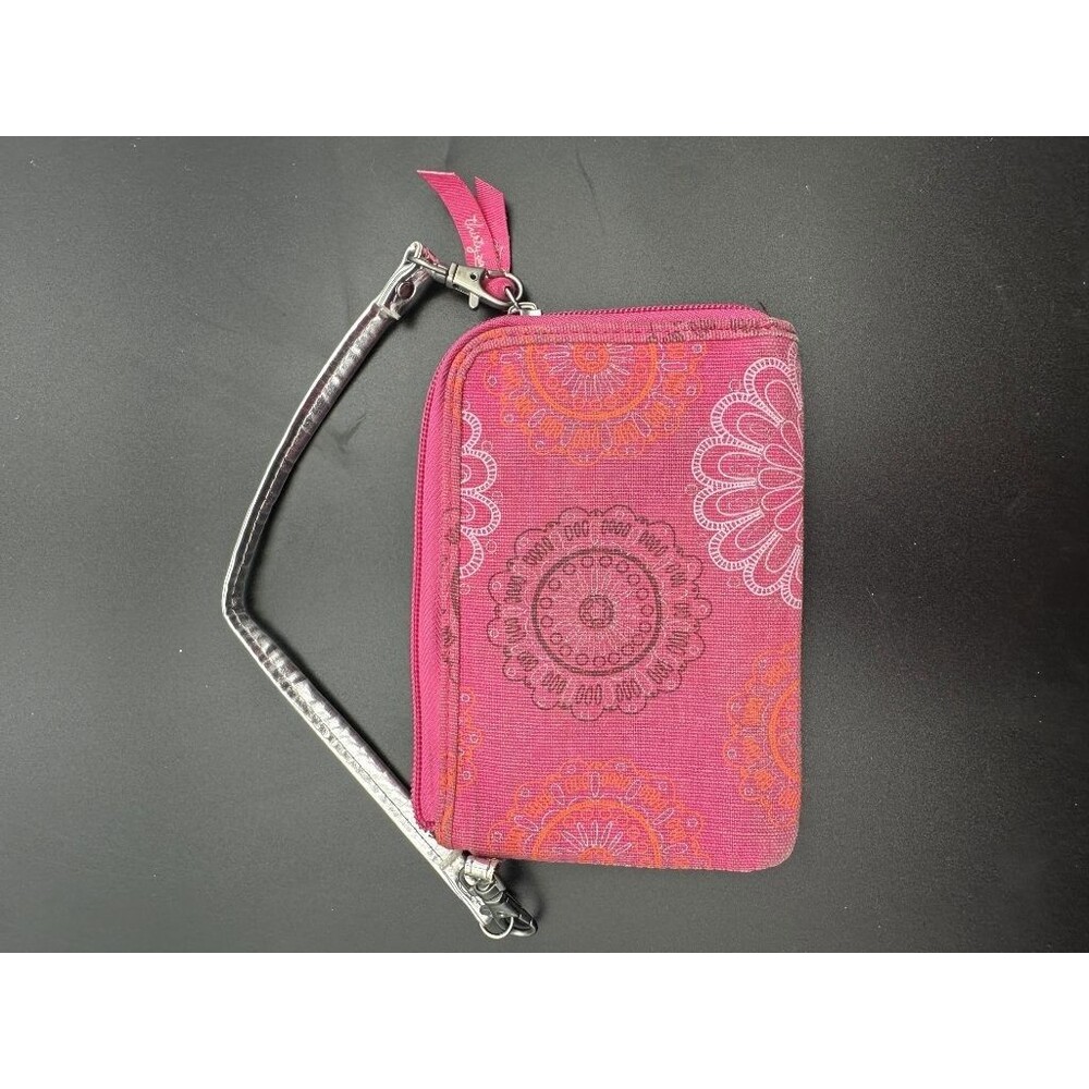 Thirty-One Pink Floral Mandala Wristlet Wallet Zip Around Card Holder Clutch